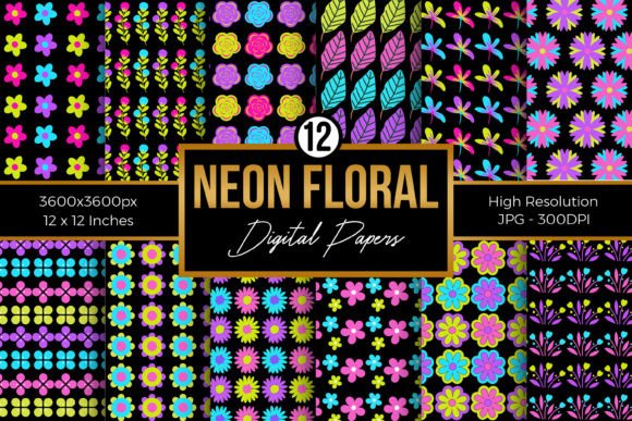 Bright Neon Colors Floral Digital Paper