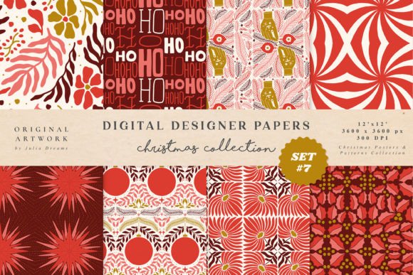 Christmas Red Digital Paper Set