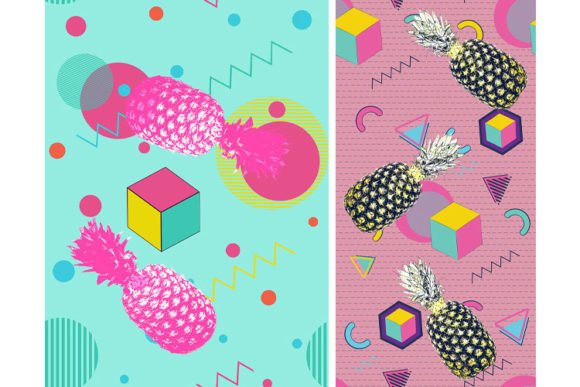 Pineapple with Colorful Geometric Pattern: A Fusion of Retro and Modern Design
