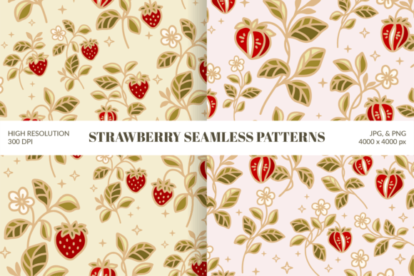 Strawberry Plant Leaf Seamless Pattern